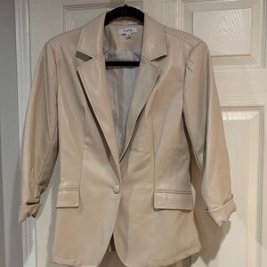 Fate Cream Vegan Leather Single-Button Blazer